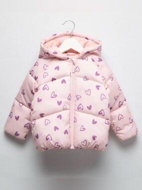 Primark Baby Pink Heart Print Puffer Jacket 9-12M